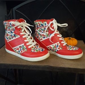 Mudd Red Floral Wedge Sneakers
